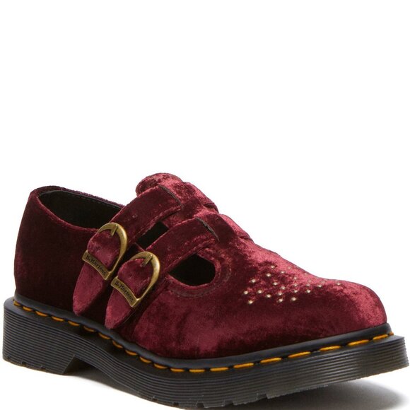 Dr. Martens $140 8065 VEGAN Mary Jane Cherry Red Velvet EU 42/US 10 NIB! - Picture 1 of 3